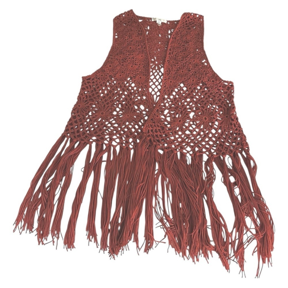 BLL New York | Crochet Fringe Vest in Terracotta Sz M EUC